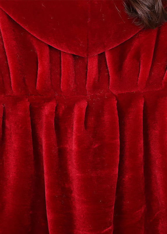 Red Oversized Wrinkled Cashmere Jackets Batwing Sleeve
