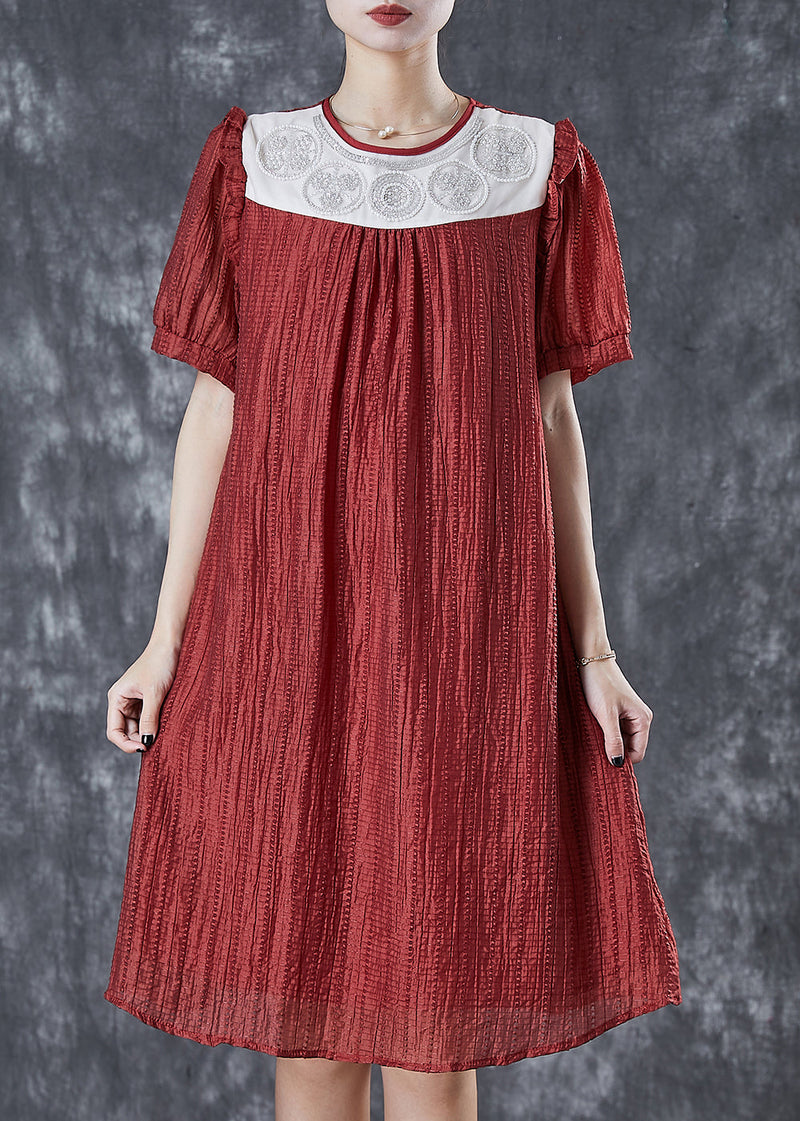 Red Patchwork Wrinkled Silk Dresses Summer