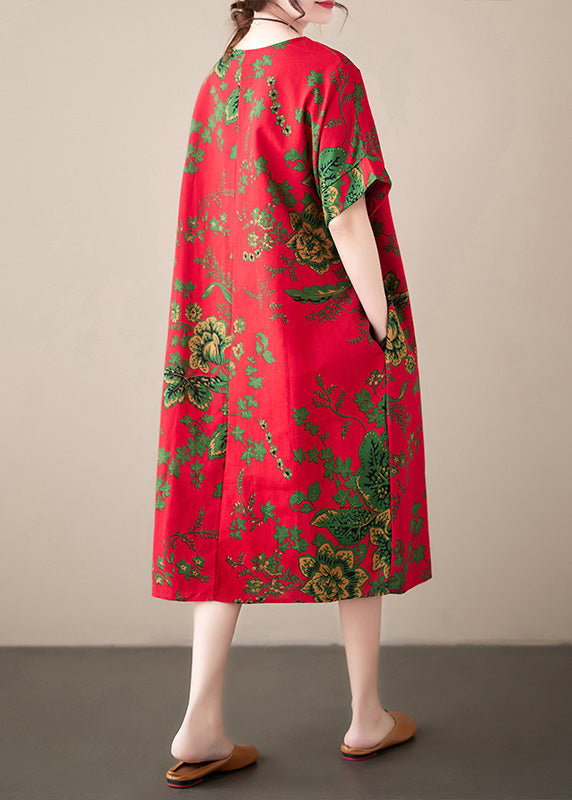 Red Print Chiffon Macxi Dress Short Sleeve