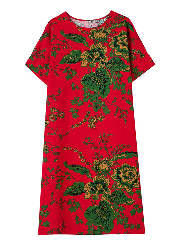 Red Print Chiffon Macxi Dress Short Sleeve