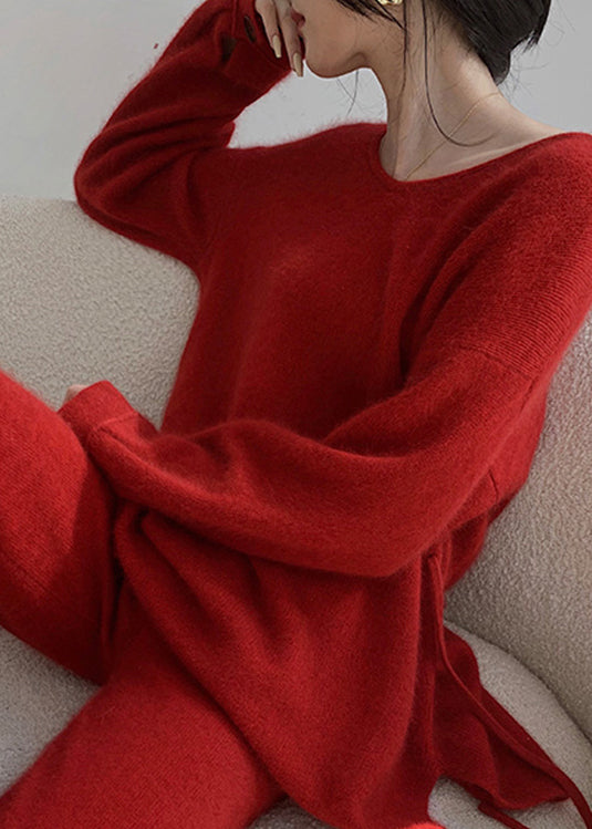 Red Sweaters and Pants Knit 2 Piece Outfit Spring