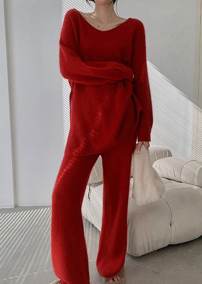 Red Sweaters and Pants Knit 2 Piece Outfit Spring