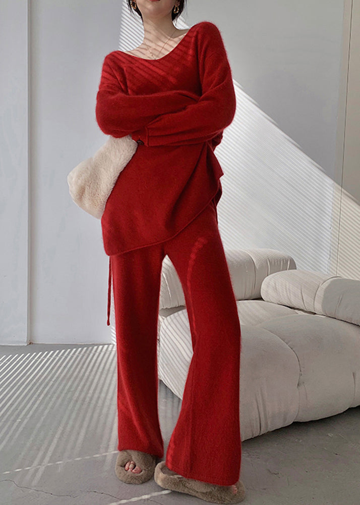Red Sweaters and Pants Knit 2 Piece Outfit Spring