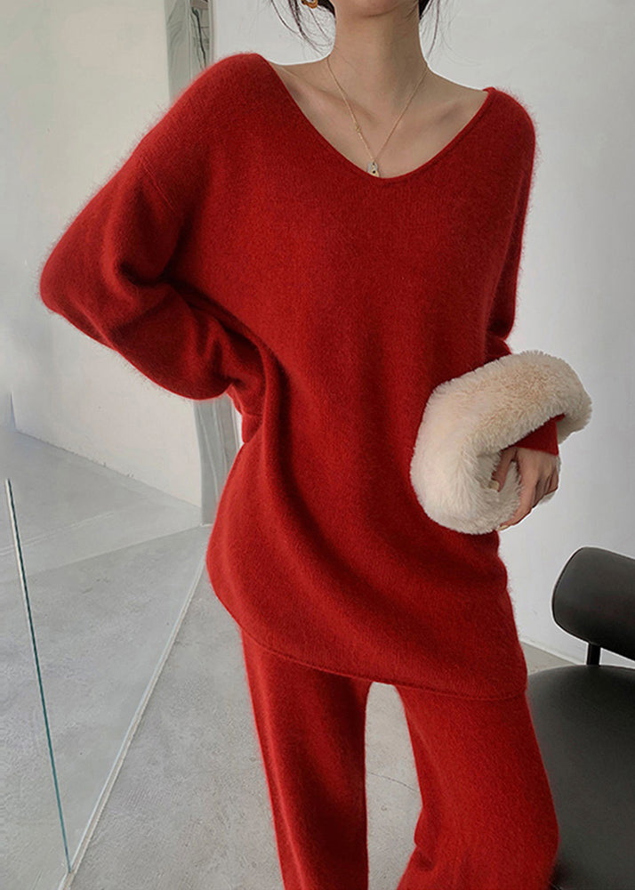 Red Sweaters and Pants Knit 2 Piece Outfit Spring