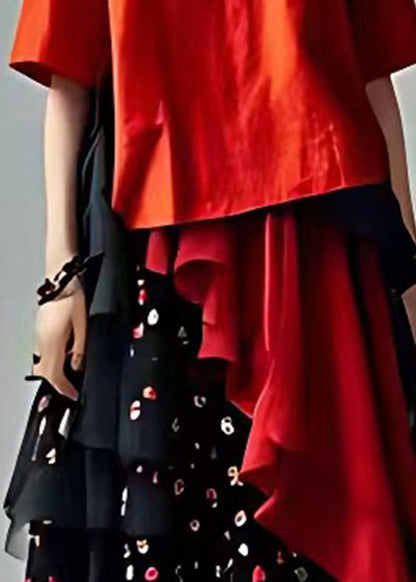 Red Tulle Patchwork Chiffontwo Piece Set