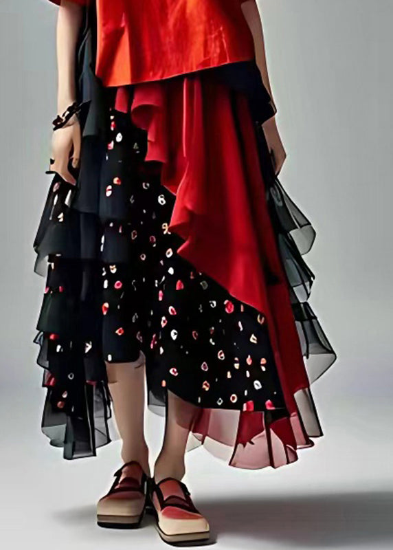 Red Tulle Patchwork Chiffontwo Piece Set
