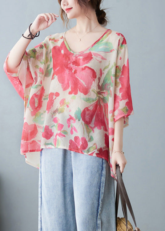 Red V Neck Print T Shirt Half Sleeve