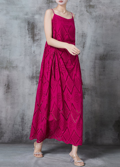 Rose Hollow Out Cotton Spaghetti Strap Dress Summer