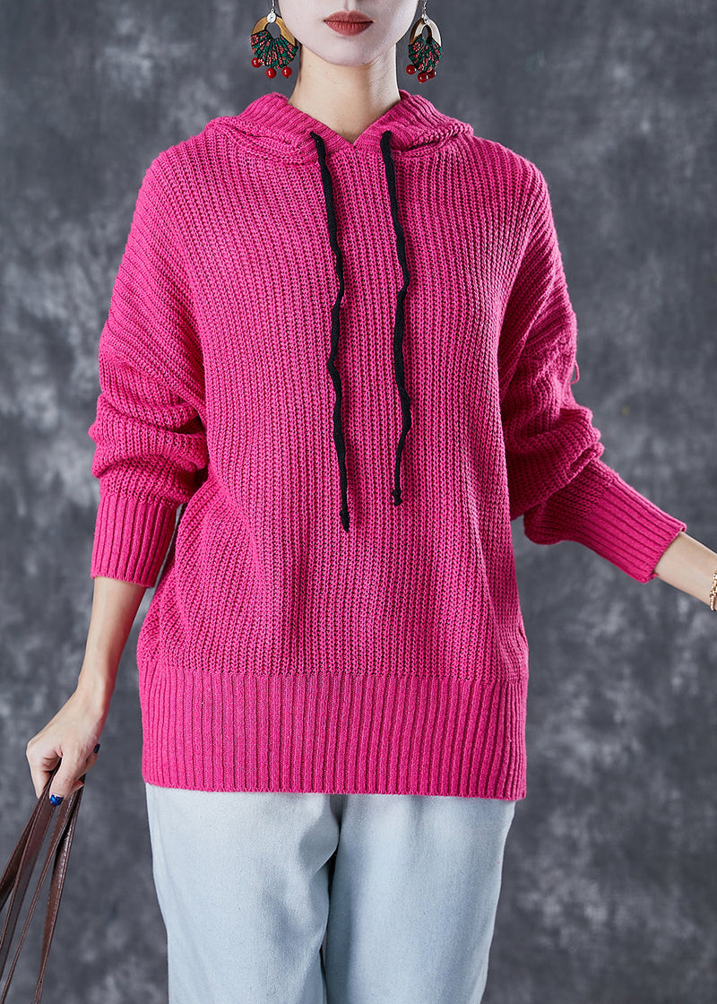 Rose Hooded Drawstring Knit Sweatshirts Tracksuits Fall