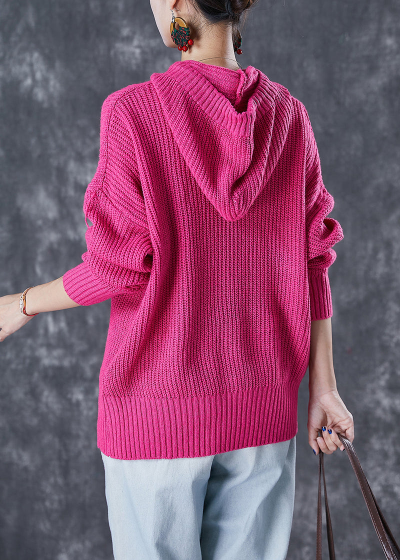 Rose Hooded Drawstring Knit Sweatshirts Tracksuits Fall