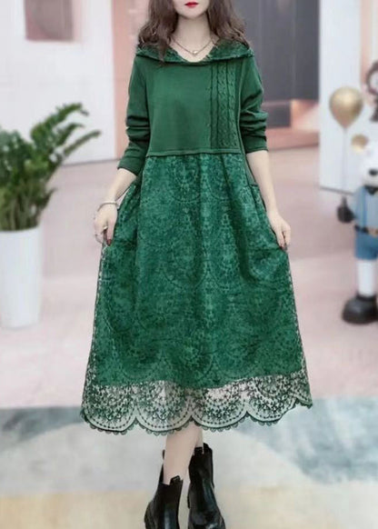 Rose Hooded Patchwork Lace Long Dresses Fall