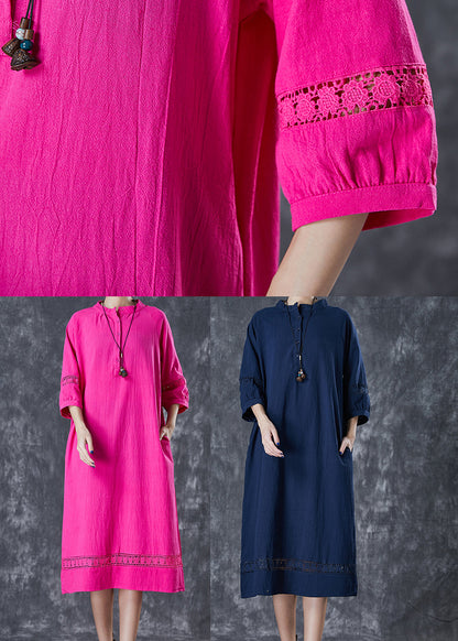 Rose Oversized Patchwork Cotton Vacation Dresses Bracelet Sleeve