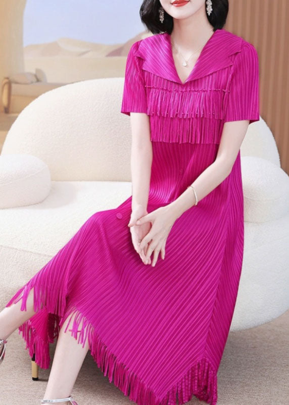 Rose Peter Pan Collar Wrinkled Tulle Maxi Shirts Dress Summer
