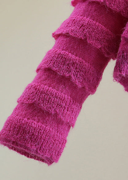 Rose Ruffled Patchwork Nail Bead Cotton Knit Sweater Winter