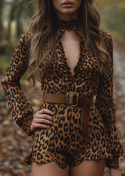 Ruffled Hollow Out Cotton Jumpsuits Long Sleeve