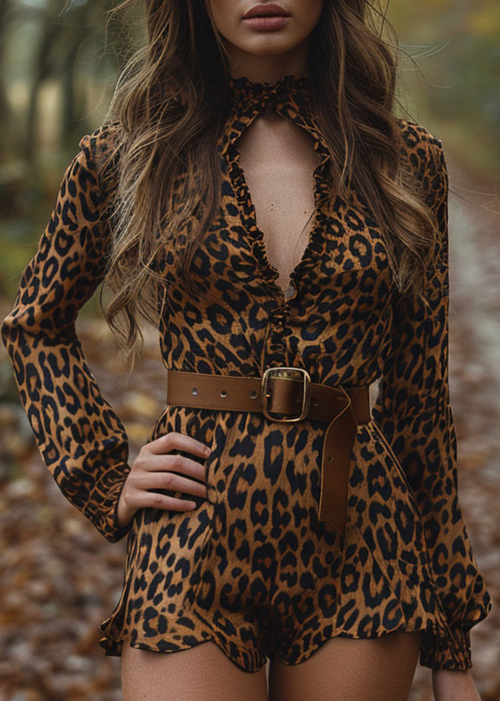 Ruffled Hollow Out Cotton Jumpsuits Long Sleeve