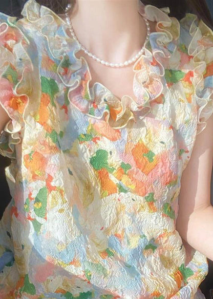 Ruffled Print Mid Dresses Sleeveless