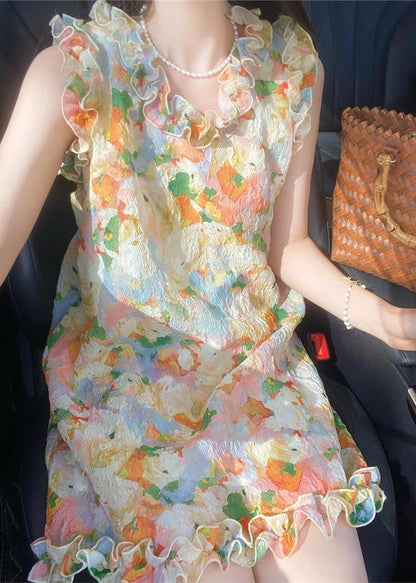 Ruffled Print Mid Dresses Sleeveless