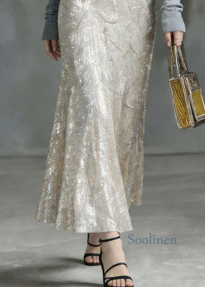 Silver High Waist Sequins a Line Skirt