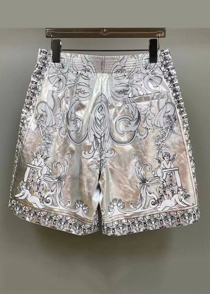 Silver Patterned Printed Shorts for Summer