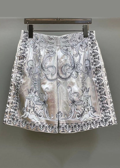 Silver Patterned Printed Shorts for Summer