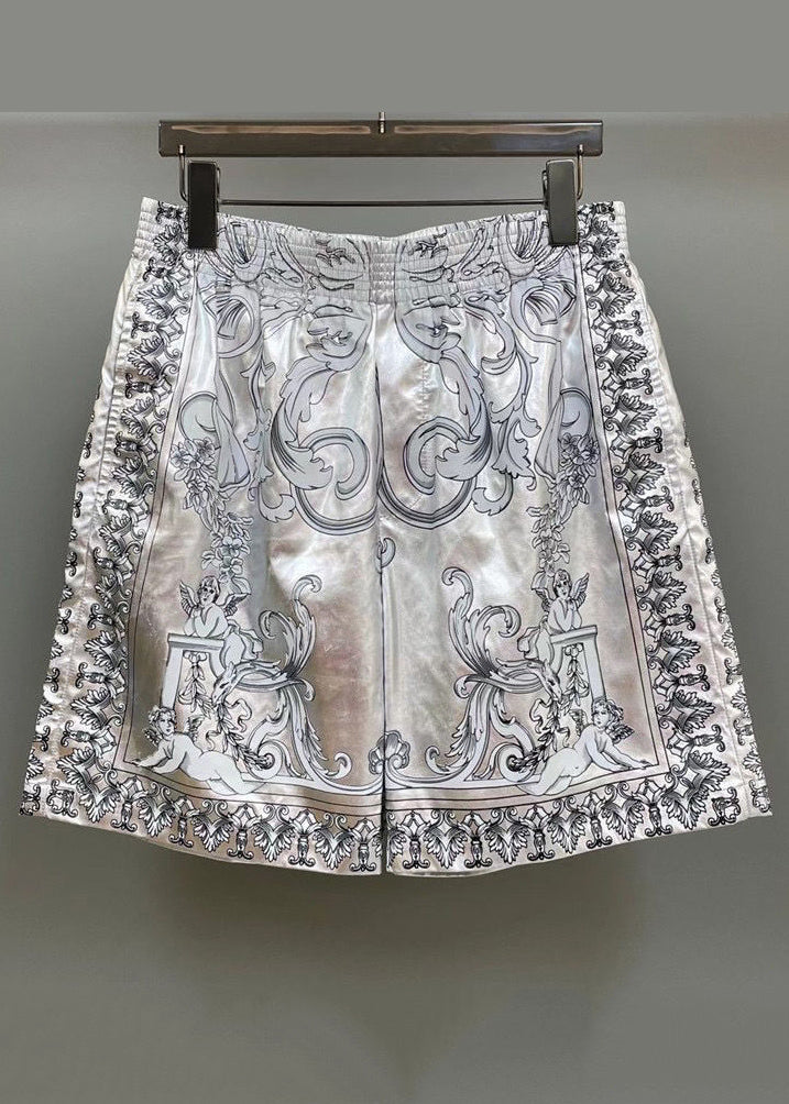 Silver Patterned Printed Shorts for Summer
