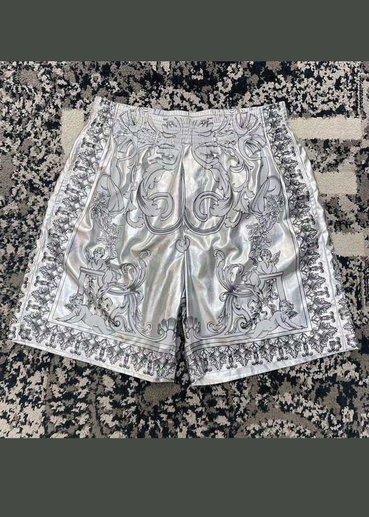Silver Patterned Printed Shorts for Summer