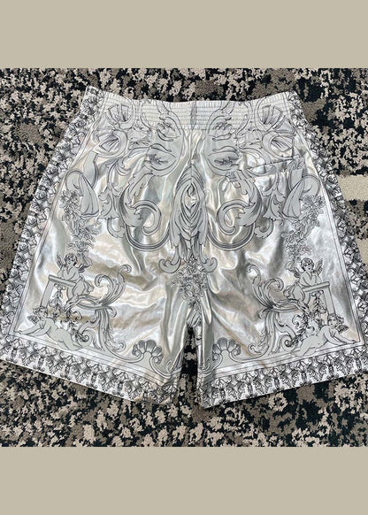 Silver Patterned Printed Shorts for Summer