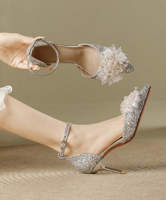 Silver Sequins Splicing Stiletto High Heels Pointed Toe