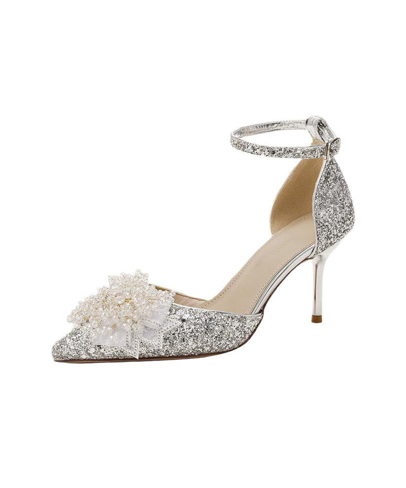 Silver Sequins Splicing Stiletto High Heels Pointed Toe