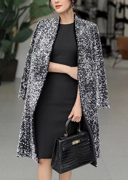 Silver V Neck Slim Fit Sequins Trench Spring