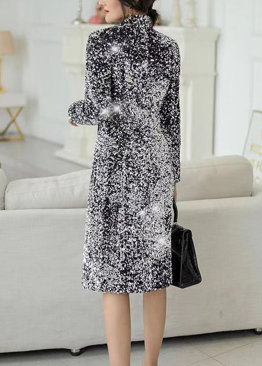 Silver V Neck Slim Fit Sequins Trench Spring