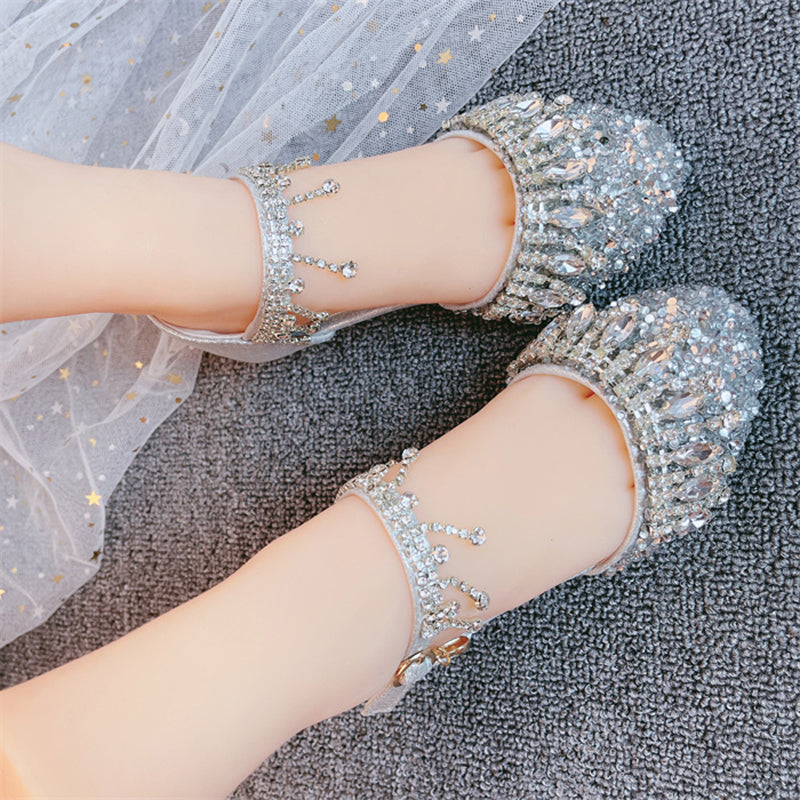 Silvery Crystal Tassel Buckle Strap Flats Shoes