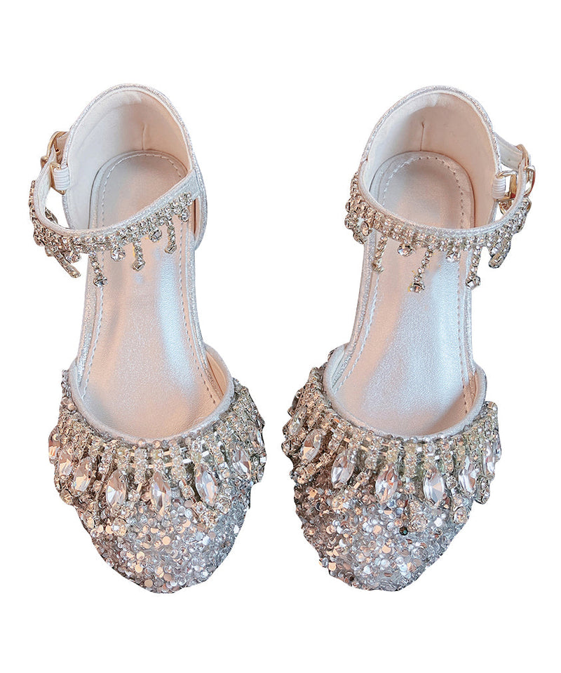 Silvery Crystal Tassel Buckle Strap Flats Shoes