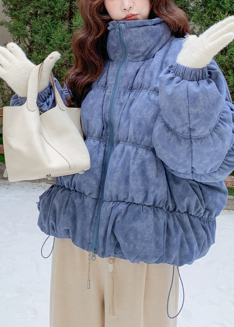 Sky Blue Oversized Tie Dye Drawstring Duck Down Winter Coats