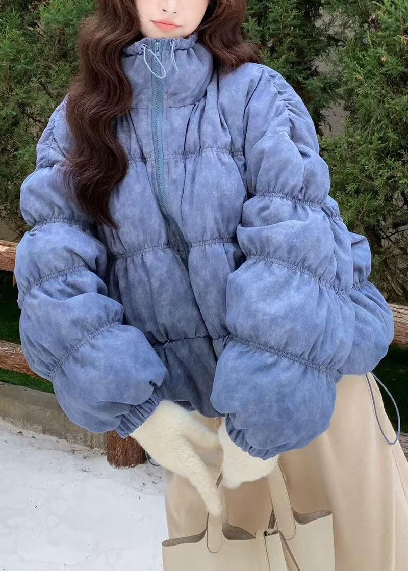 Sky Blue Oversized Tie Dye Drawstring Duck Down Winter Coats