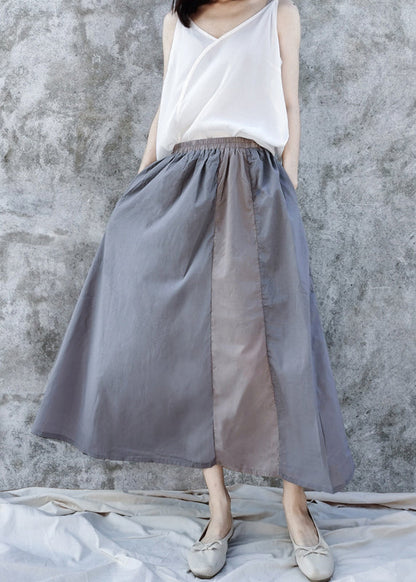 Elastic Waist Pockets Cotton a Line Skirts Summer