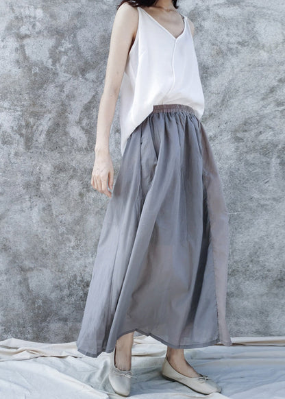 Elastic Waist Pockets Cotton a Line Skirts Summer