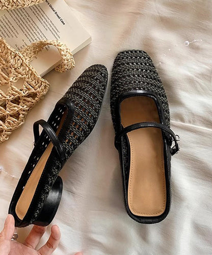 Splicing Chunky Yellow Faux Leather Hollow Out Slide Sandals