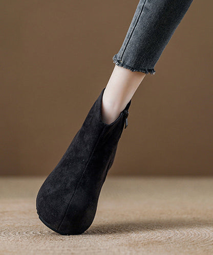 Splicing Coffee Platform Boots Black Suede