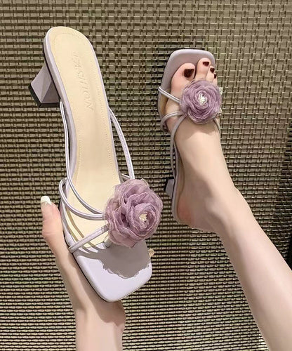 Splicing Chunky Heel Purple Slide Sandals
