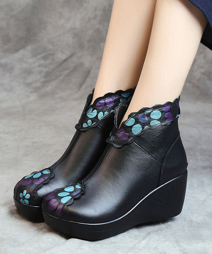 Splicing Wedge Boots Blue Cowhide Leather