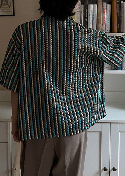 Striped Button Pockets Cotton Shirts Summer