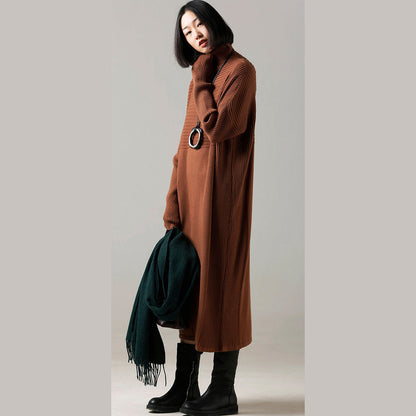 Sweater Dress Outfit Classy High Neck Cinched Brown Mujer Knit Dress