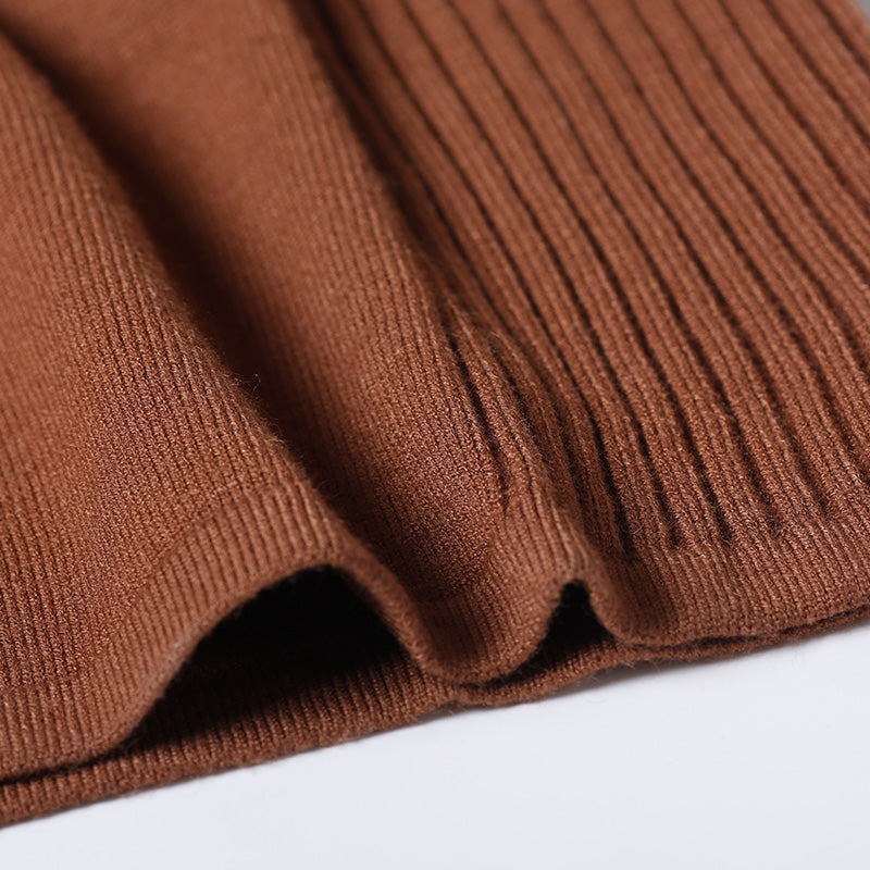 Sweater Dress Outfit Classy High Neck Cinched Brown Mujer Knit Dress