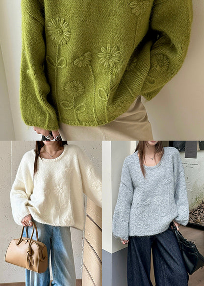 Tea Green Oversized Knit Sweater Winter