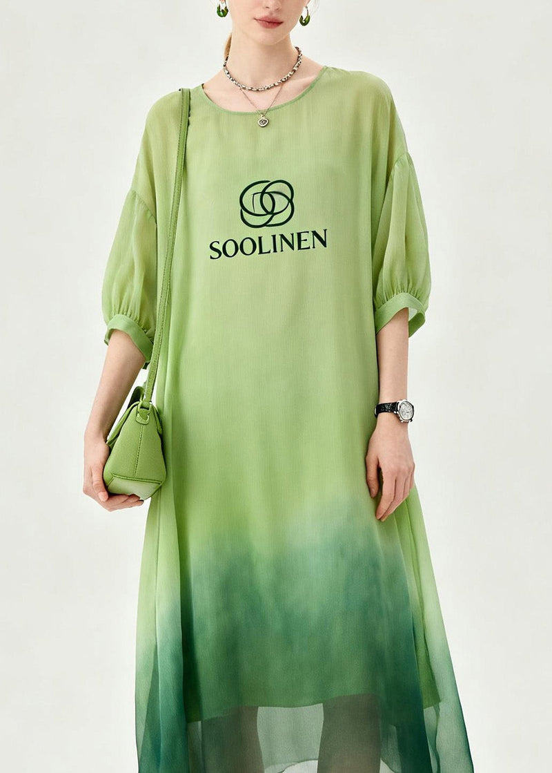 Tie Dye O Neck Print Chiffon Maxi Dresses Summer