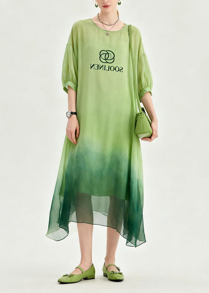 Tie Dye O Neck Print Chiffon Maxi Dresses Summer