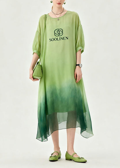 Tie Dye O Neck Print Chiffon Maxi Dresses Summer