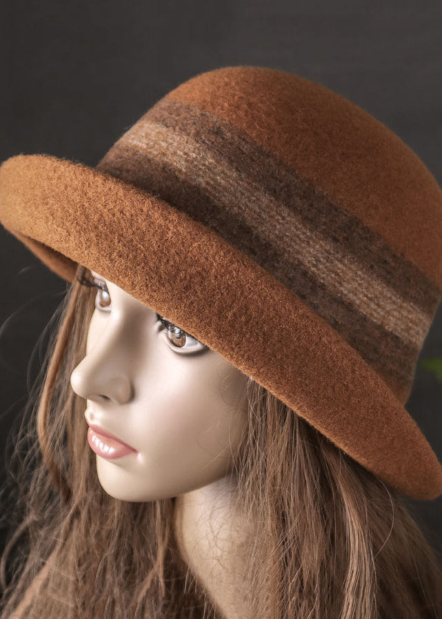 Versatile Caramel Striped Woolen Bucket Hat